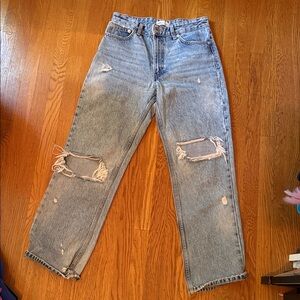 Zara Light Wash Distressed Straight-Leg Jeans